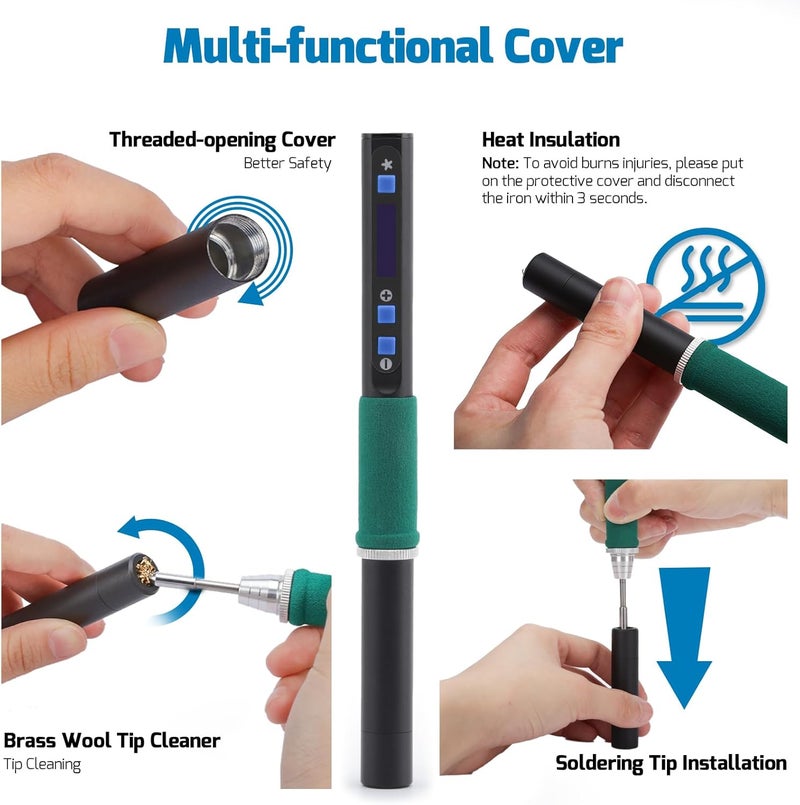 WeP 928D-IV Soldering Iron Kit with Fast Heating with C235 Tip, Dynamic Screen, Compact Digital Soldering Iron with Multi-Functional Cover, Type-C Powering, Sleep Mode, PD and QC Protocols - Image 4